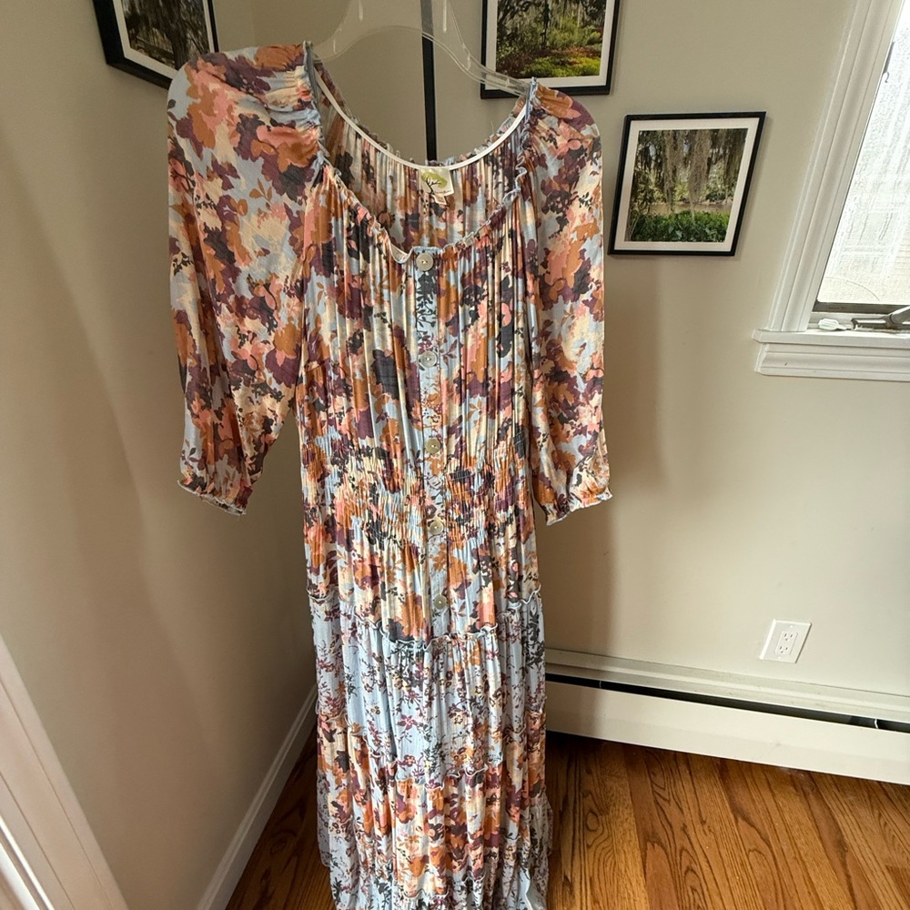 Fig and Flower Long Sleeve Floral Dress - Multicolor